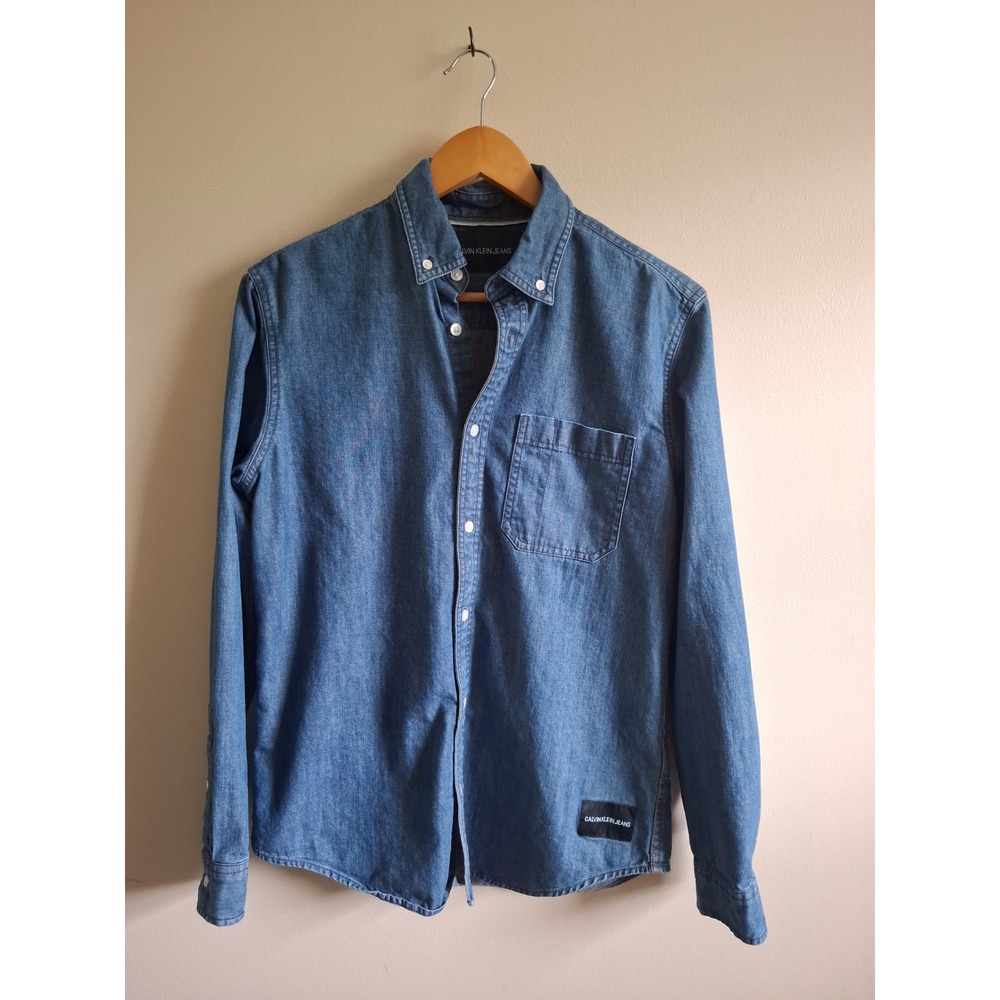 Calvin Klein Jean Button Up Shirt Y2K Denim Skater Grunge Streetwear Western Sm